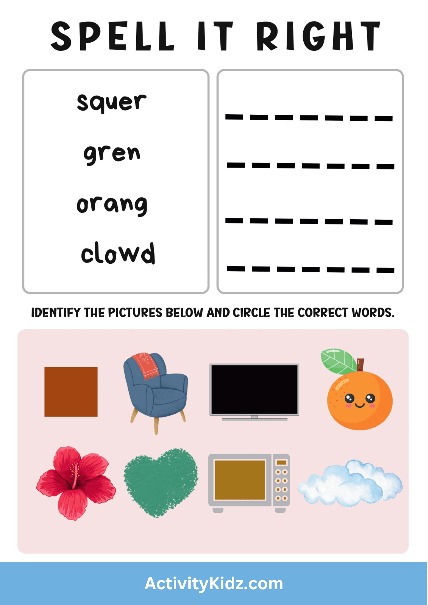 Correct the Spelling and Identify the Pictures - ActivityKidz