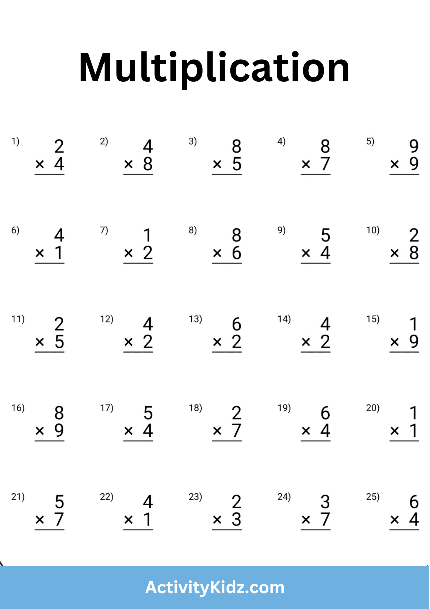 Basic Multiplication Practice Worksheet - ActivityKidz