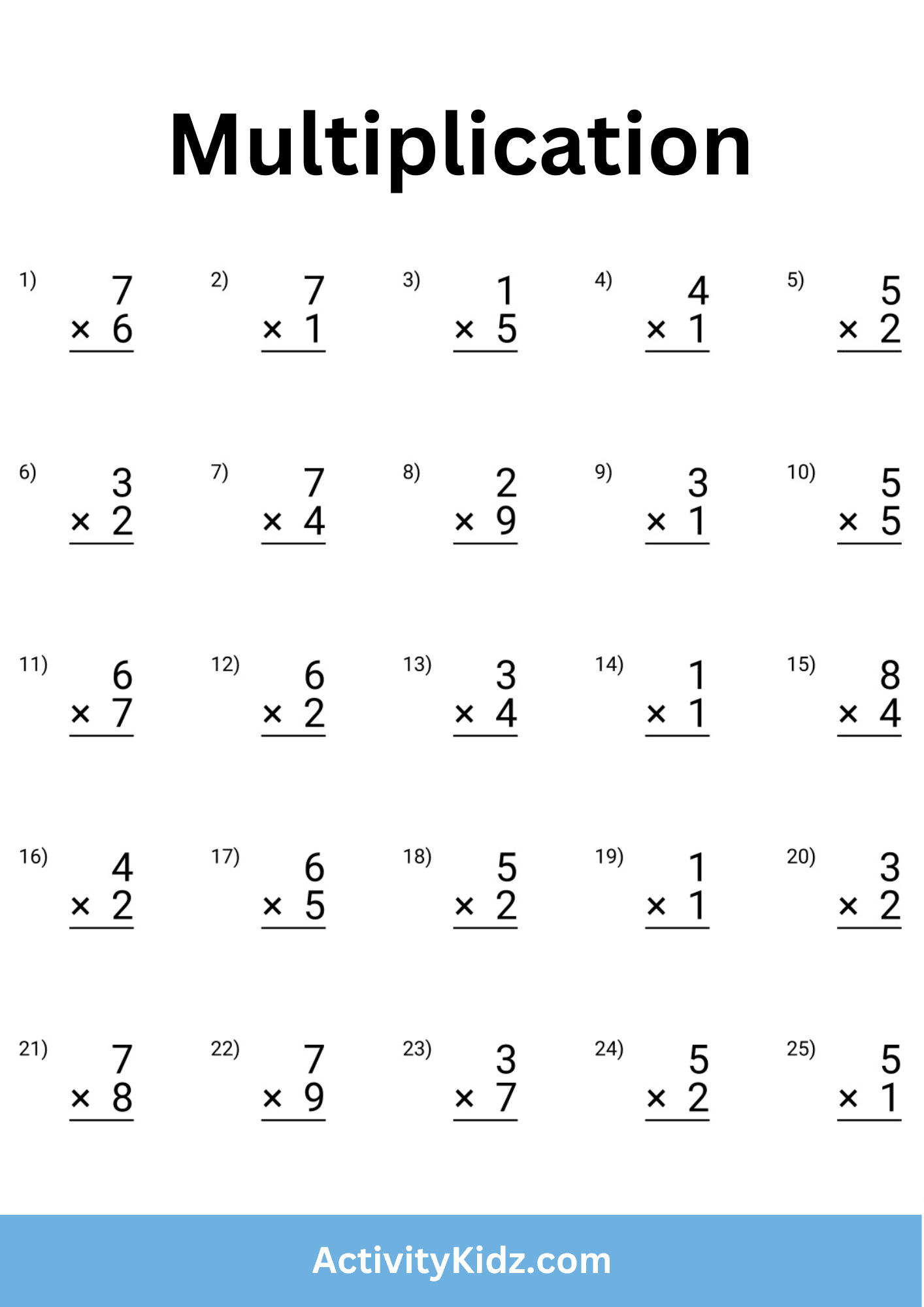 Multiplication Mastery Worksheet - ActivityKidz