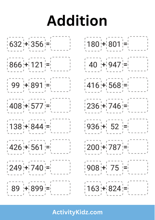 Addition Practice Worksheet 1 - ActivityKidz