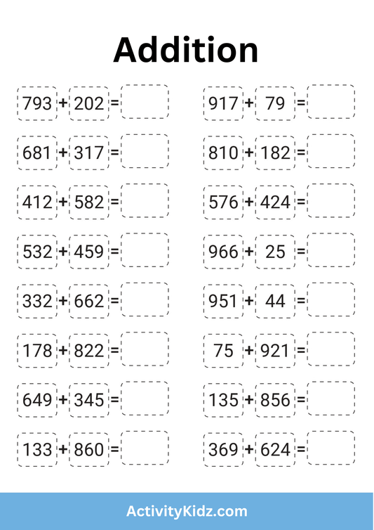 Addition Practice Worksheet 2 - ActivityKidz
