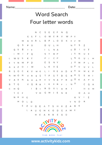 Word Search - Four Letters - ActivityKidz