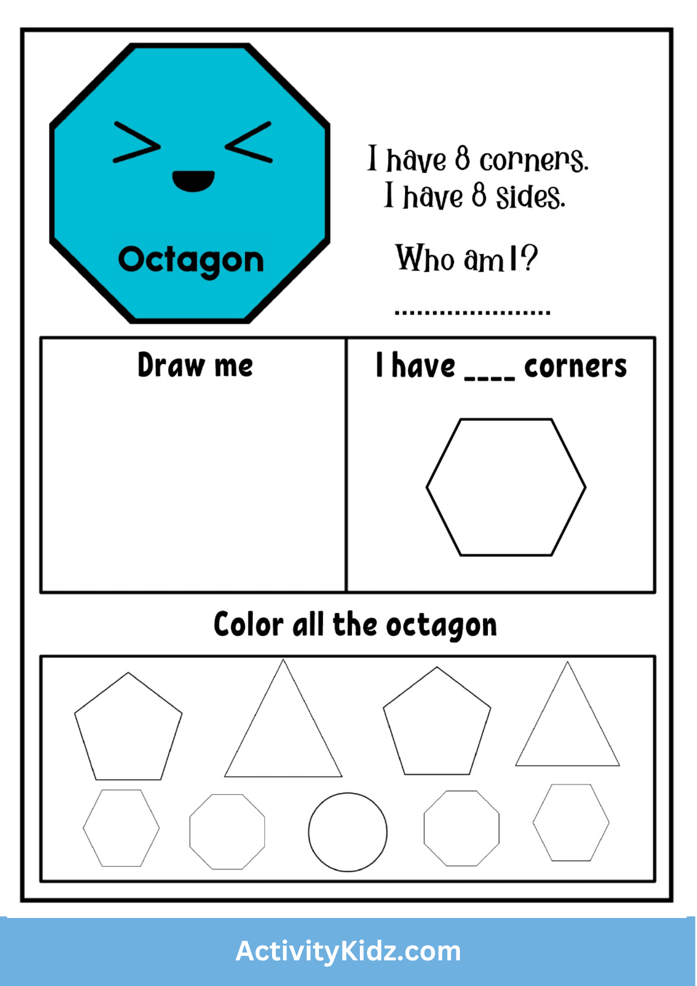 Octagon Shape Identification Worksheet - ActivityKidz