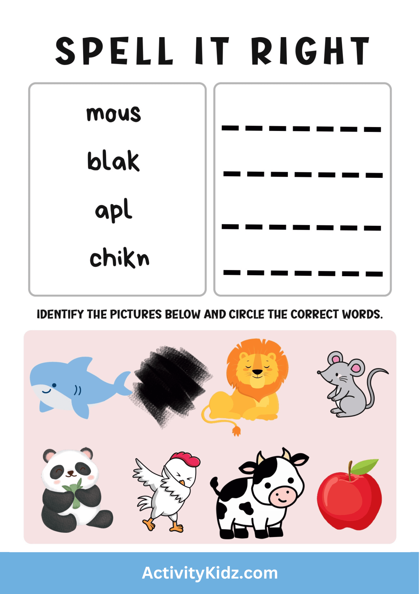 Spell It Right and Identify the Pictures - ActivityKidz
