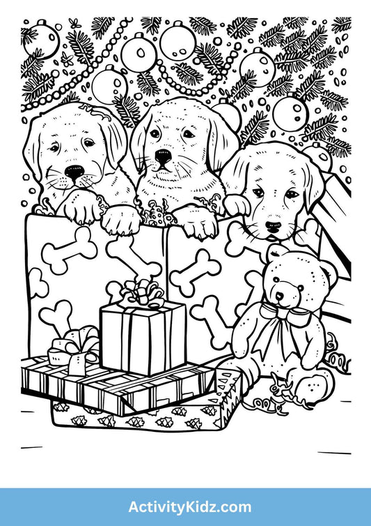 Christmas Puppies Colouring Worksheet - ActivityKidz