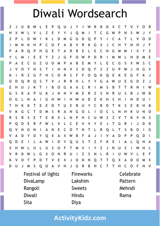 Diwali Word Search - ActivityKidz