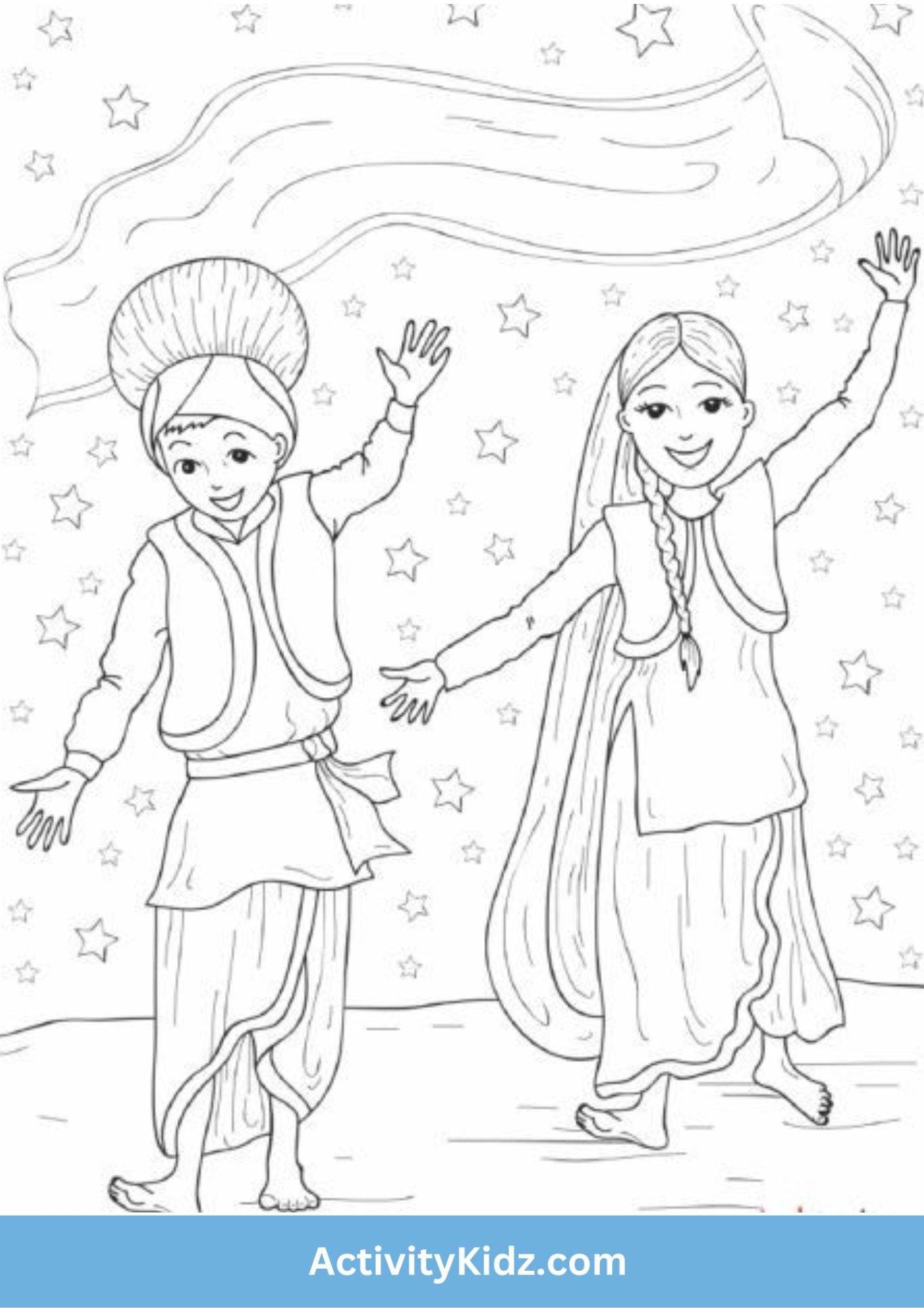 Dancing Duo Lohri Colouring Fun - ActivityKidz