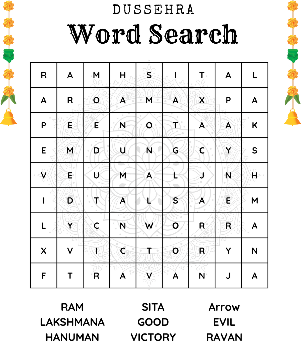Dussehra Word Search Worksheet