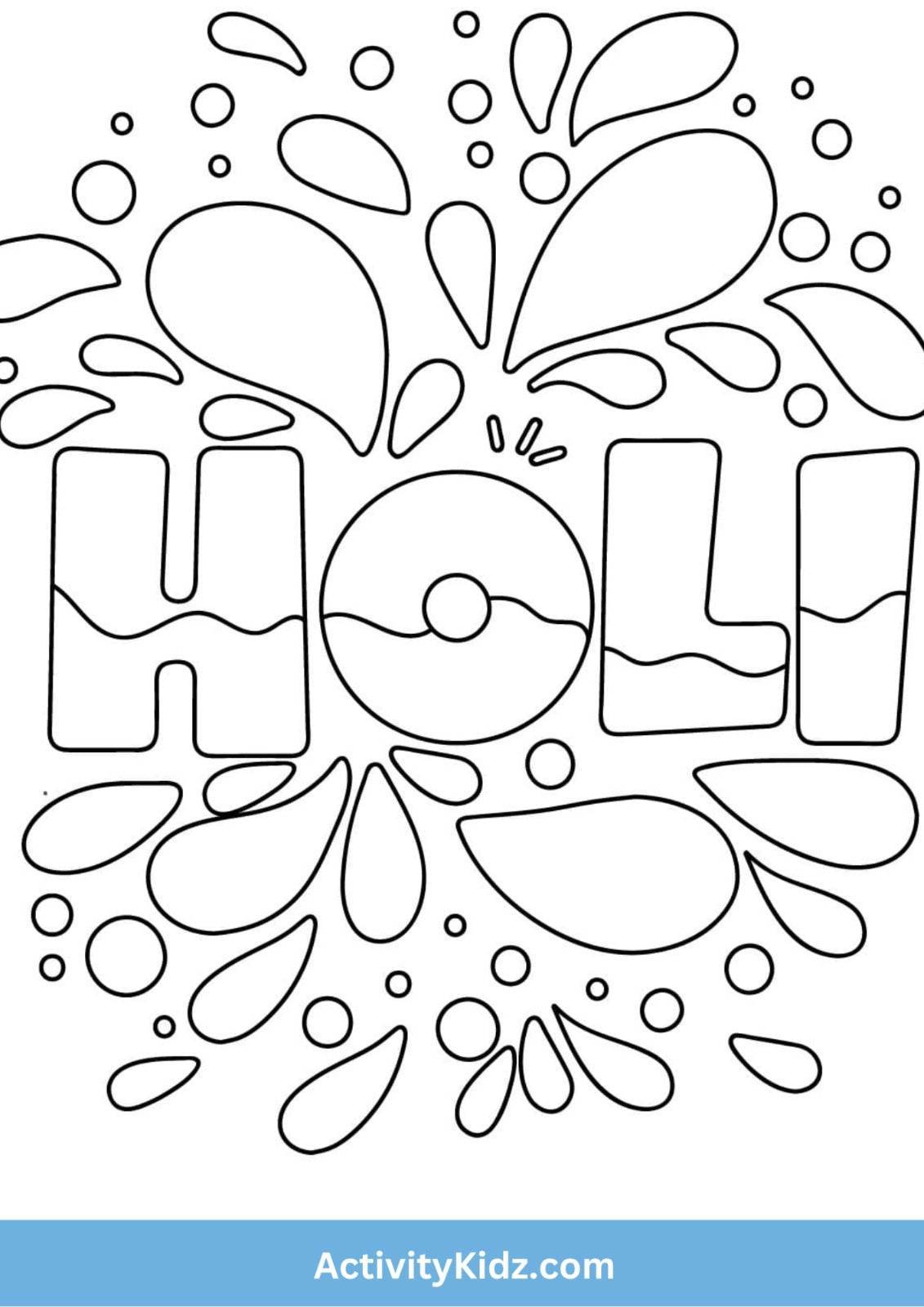 Holi Fun Splash Coloring Worksheet - ActivityKidz
