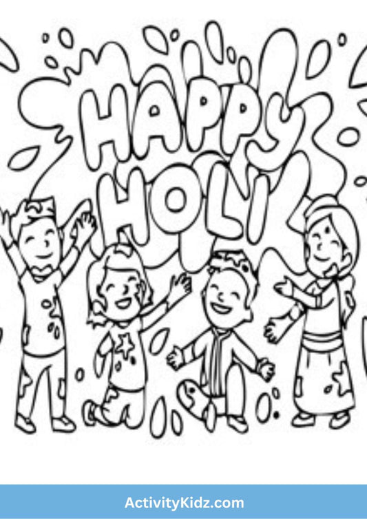 Happy Holi Coloring Worksheet - ActivityKidz