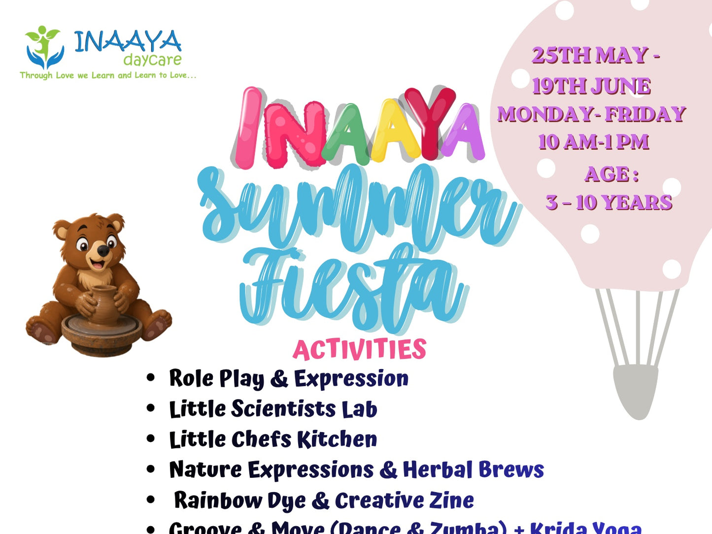 INAAYA Summer Fiesta by INAAYA Daycare Gurugram (25 May - 19 Jun) | Sector 26A Gurugram