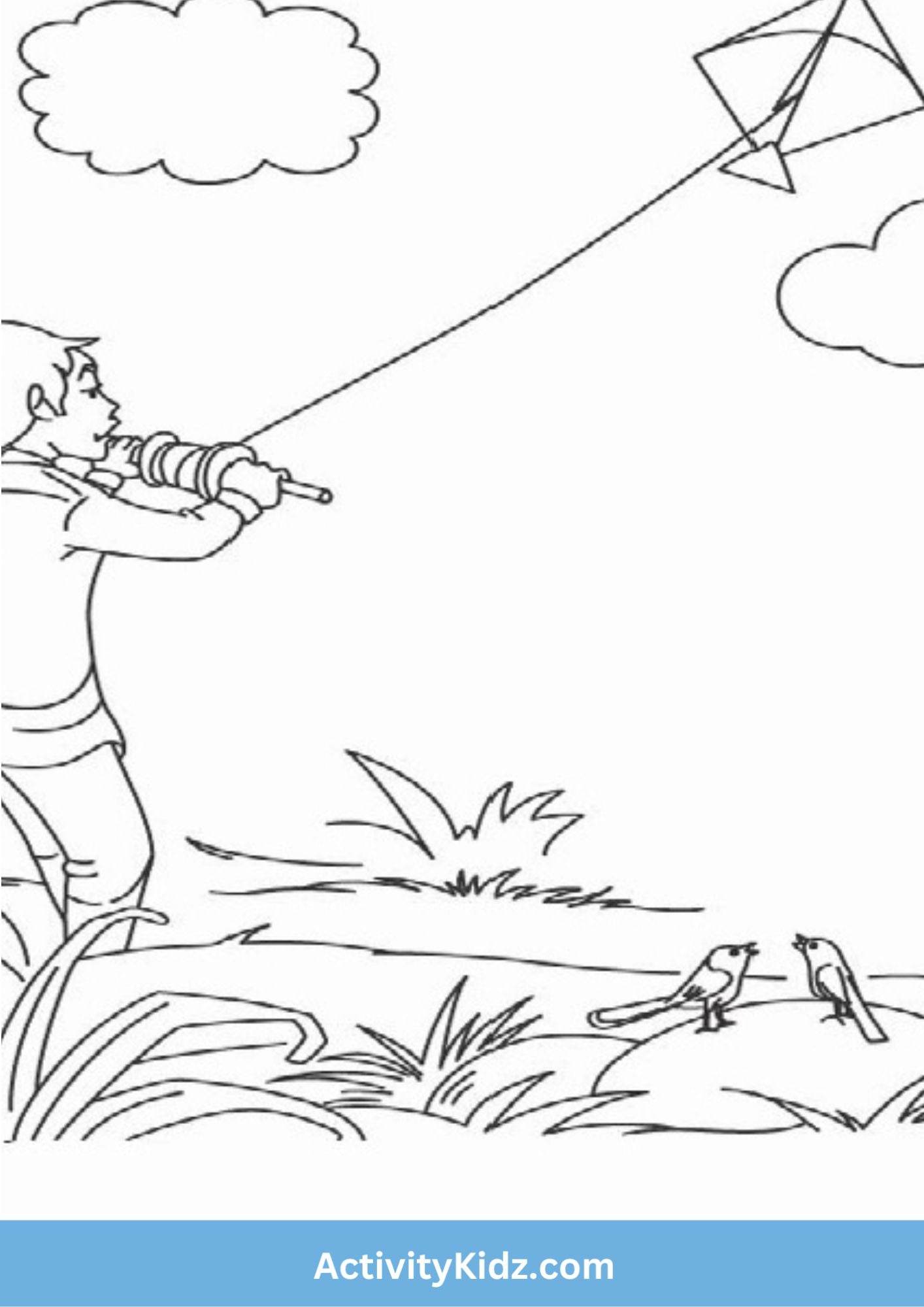 Kite Festival Delight - Makar Sankranti Coloring Worksheet - ActivityKidz
