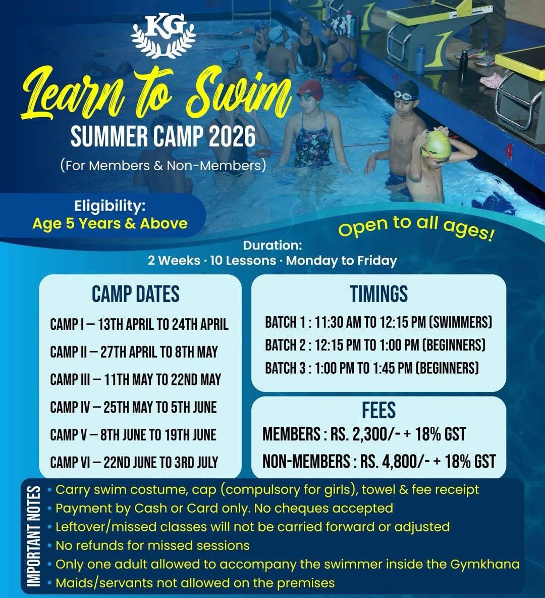 Learn To Swim Summer Camp by Khar Gymkhana (13 April - 3 July) | Khar West Mumbai