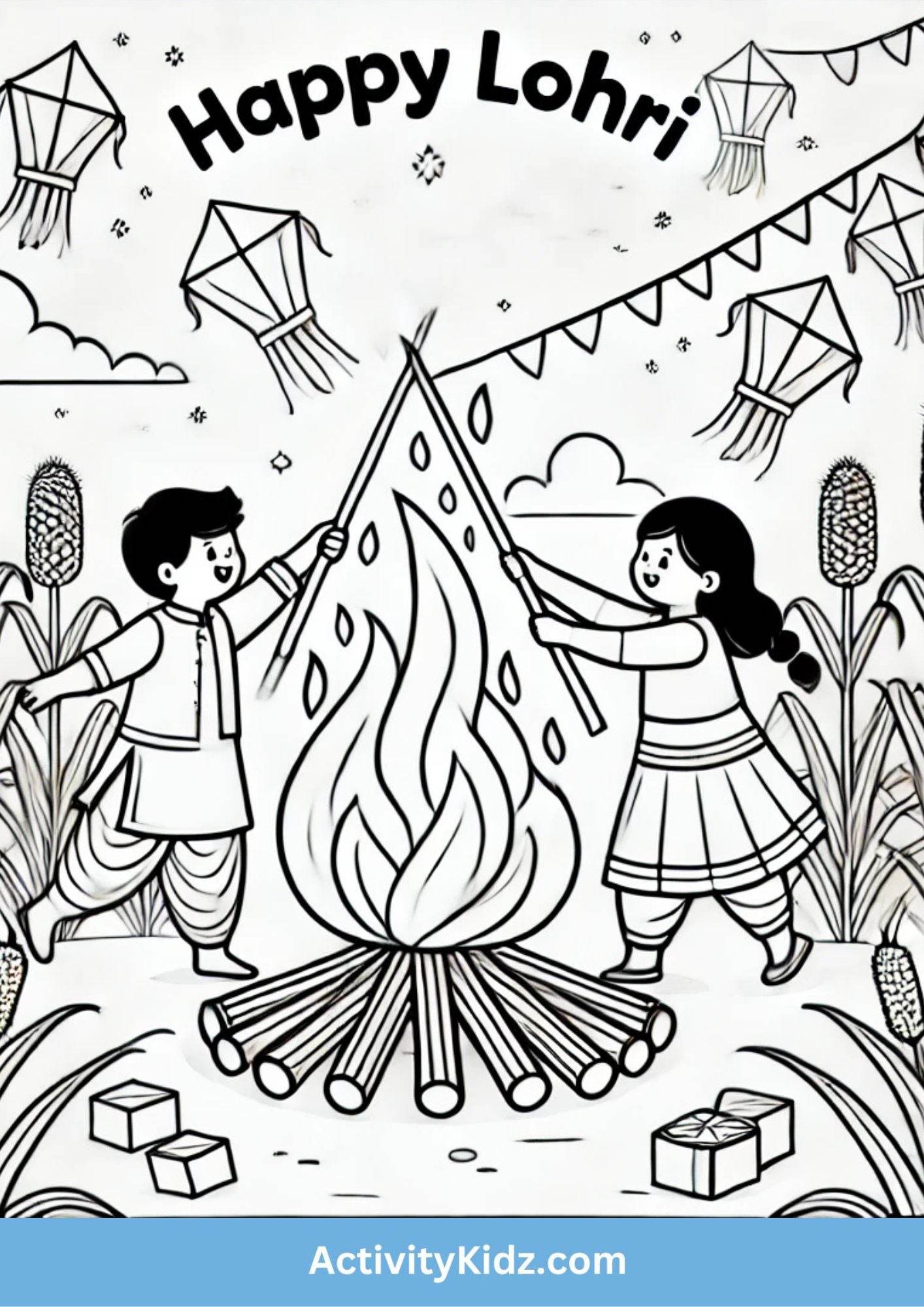 Lohri Celebration Colouring Worksheet - ActivityKidz