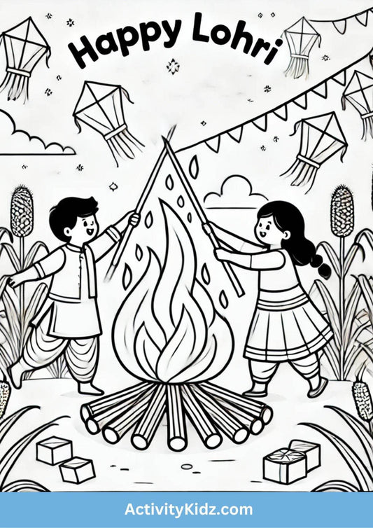 Lohri Celebration Colouring Worksheet - ActivityKidz