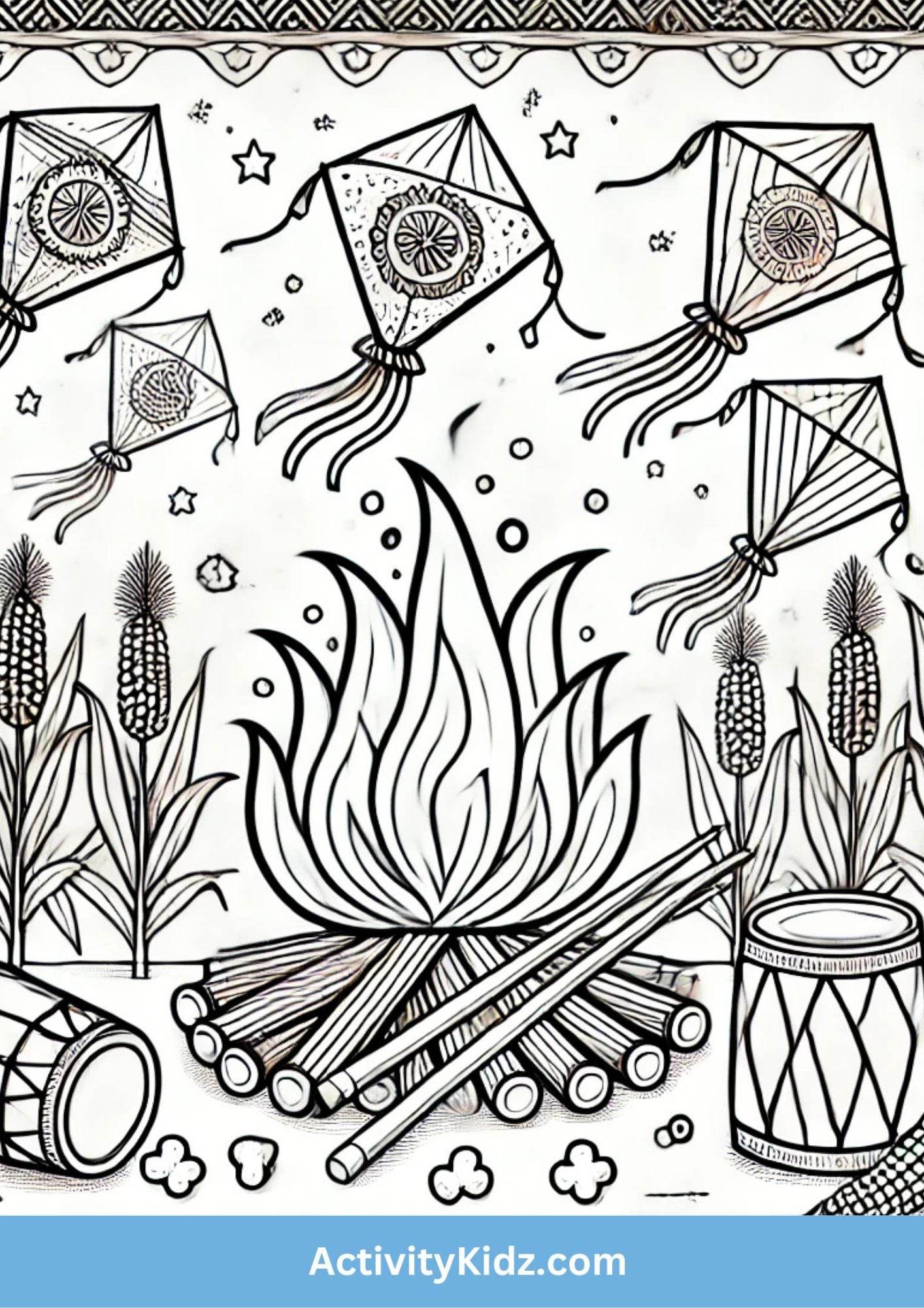 Lohri Festival Coloring Activity Sheet - ActivityKidz