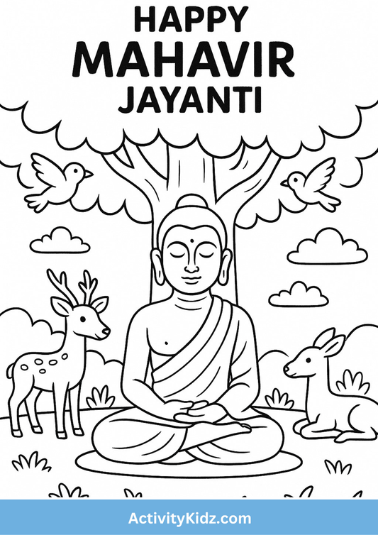 Happy Mahavir Jayanti Coloring Worksheet - ActivityKidz