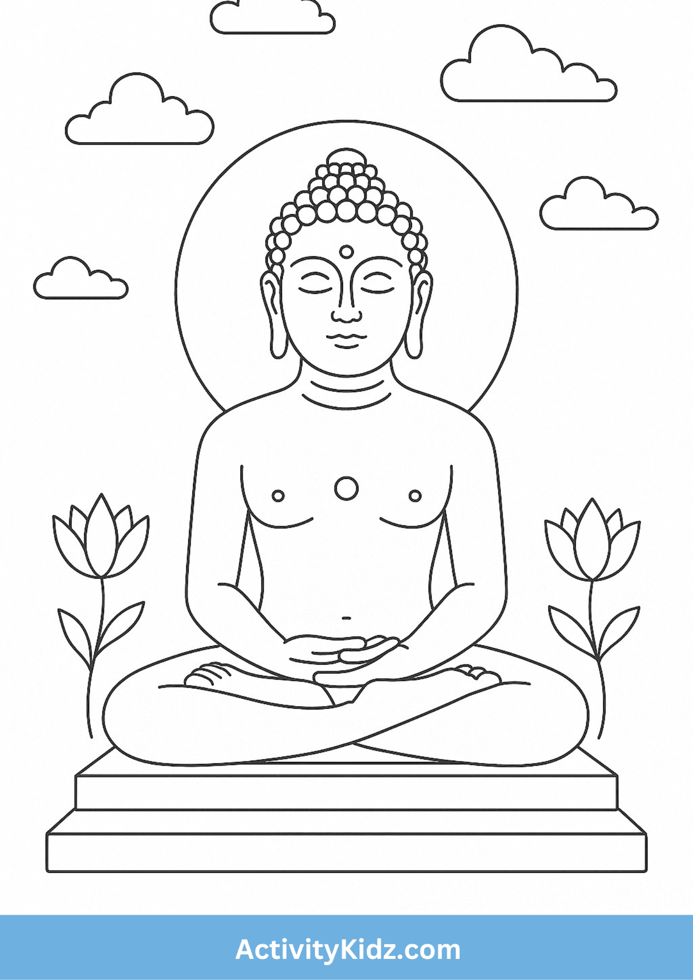 Mahavir Jayanti Buddha Meditation Coloring Worksheet - ActivityKidz