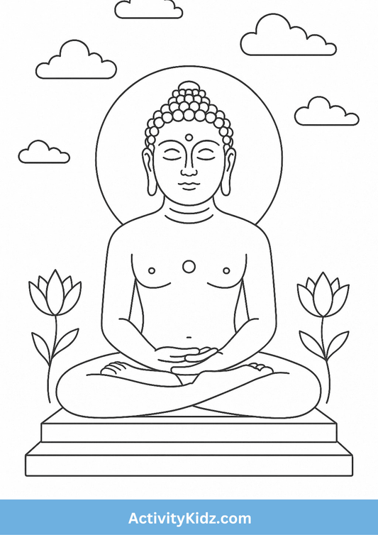 Mahavir Jayanti Buddha Meditation Coloring Worksheet - ActivityKidz