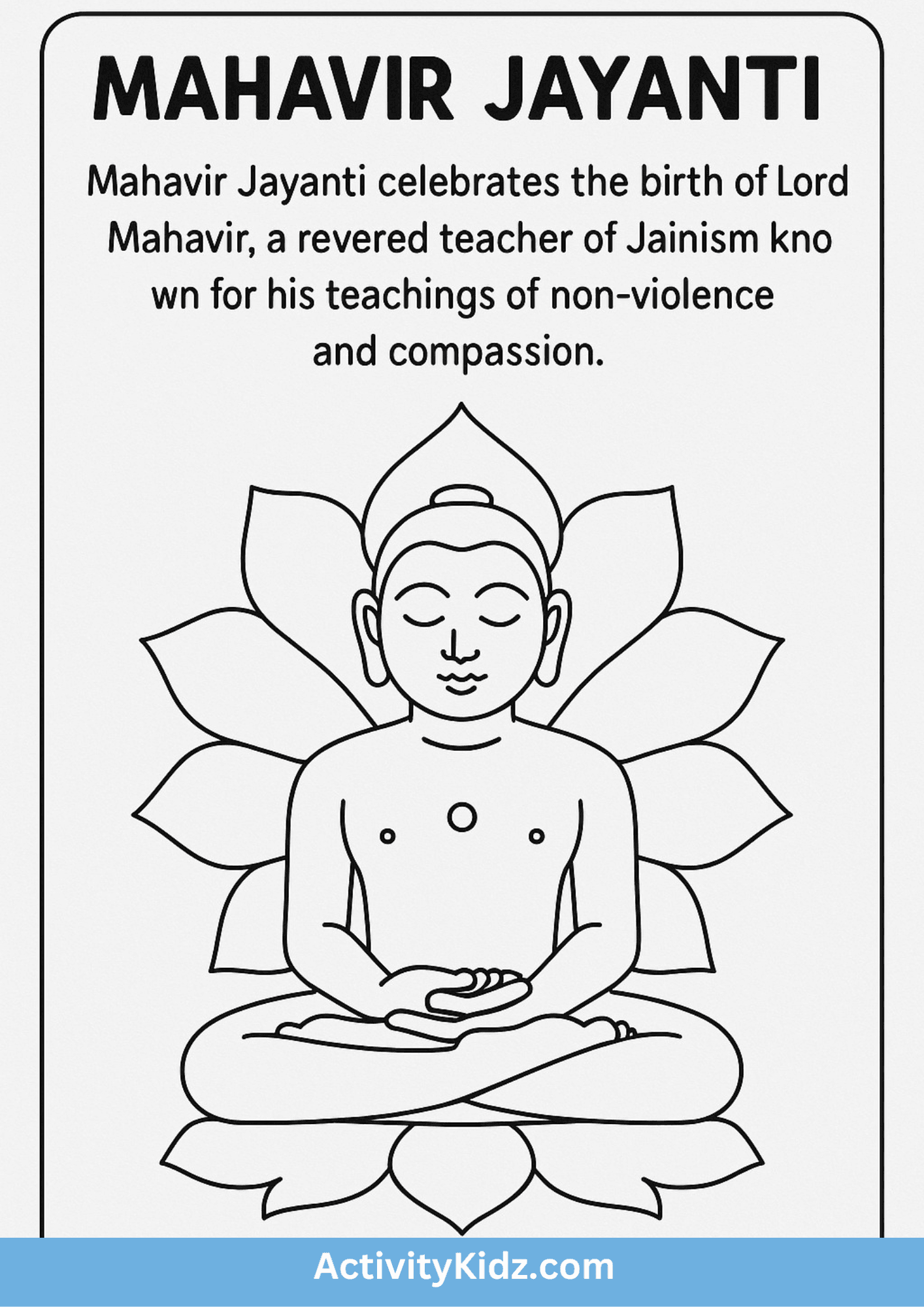 Mahavir Jayanti Coloring Worksheet - ActivityKidz