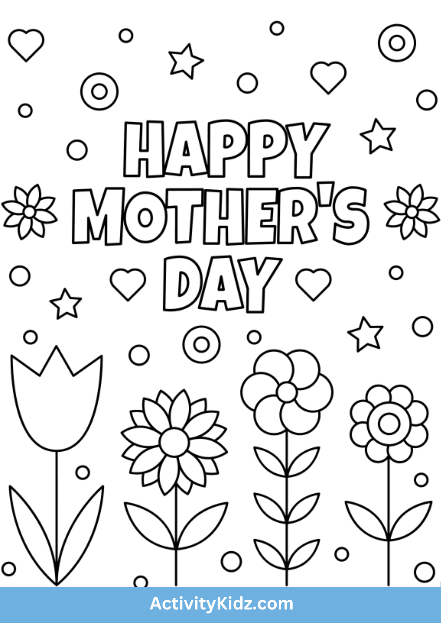 Mother's Day Flowers & Shapes Coloring Page - ActivityKidz