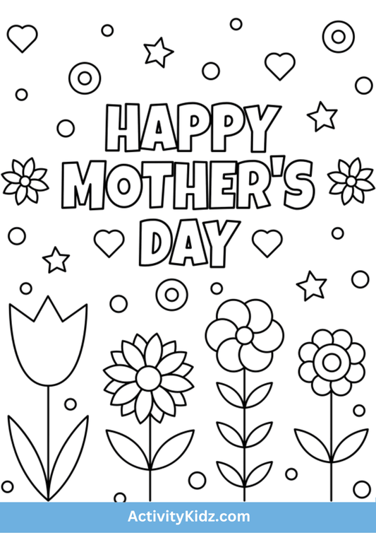 Mother's Day Flowers & Shapes Coloring Page - ActivityKidz