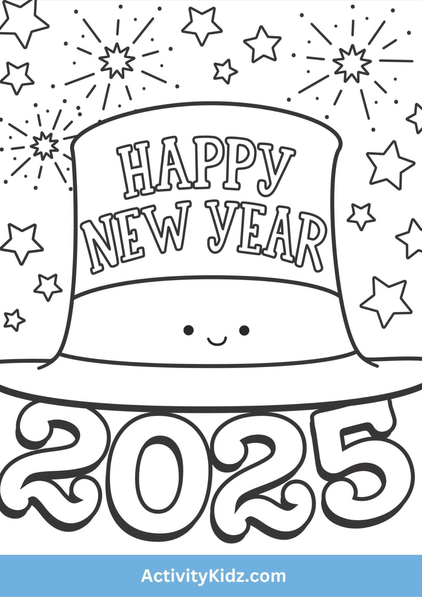 New Year 2025 Coloring Worksheet - ActivityKidz