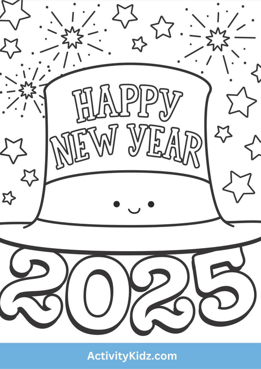 New Year 2025 Coloring Worksheet - ActivityKidz