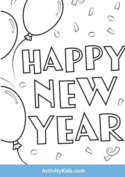 New Year Coloring Fun Worksheet - ActivityKidz