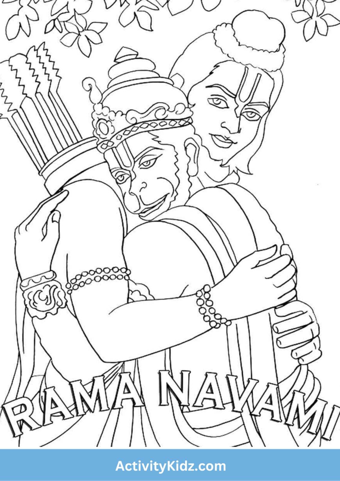 Ram Navami – Lord Ram and Hanuman Ji Coloring Page - ActivityKidz