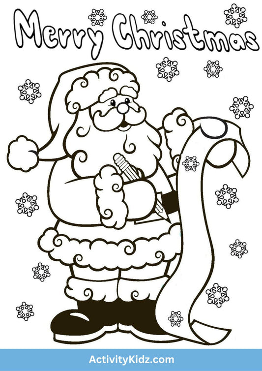 Santa's Christmas List Coloring Worksheet - ActivityKidz