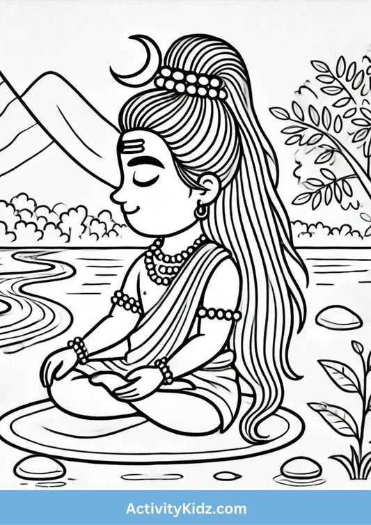 Maha Shivratri Coloring Worksheet – Meditative Shiva - ActivityKidz