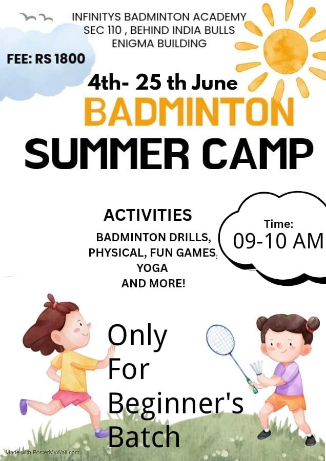 Summer Camp InfinityS Badminton Academy (4 Jun - 25 Jun) | Sector 110 Gurgaon