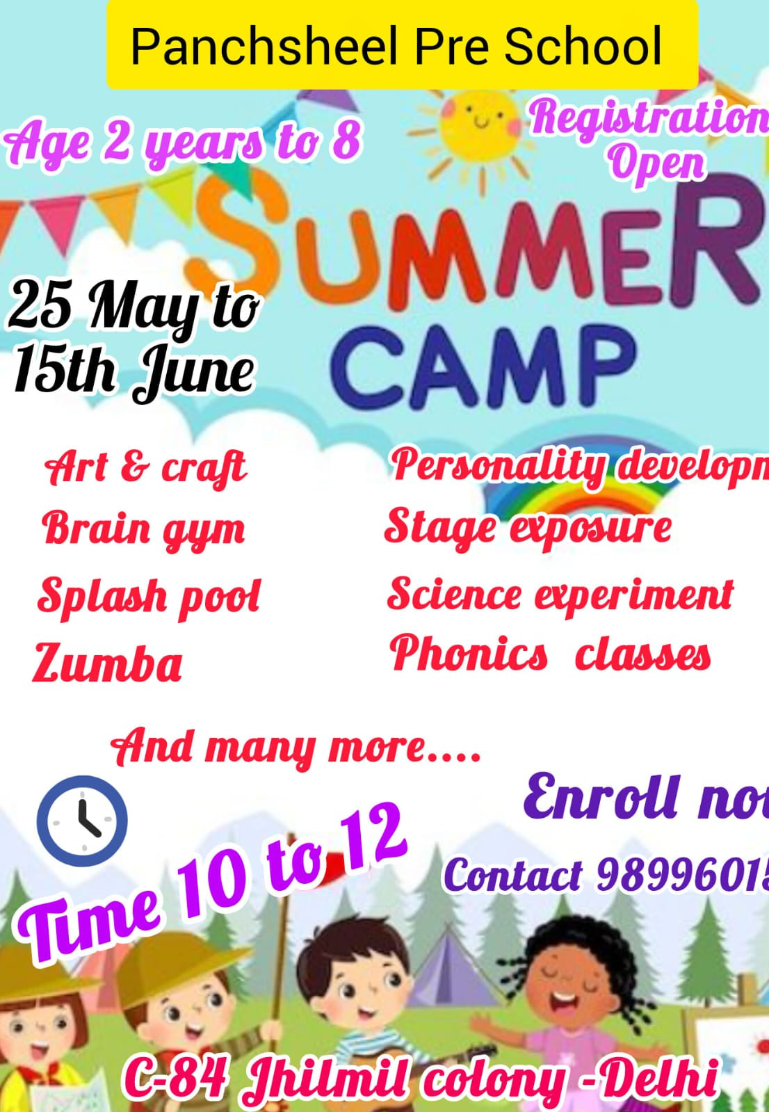 Summer Camp by Panchsheel Preschool and Daycare (25 May - 15 Jun) | Jhilmil Colony Delhi