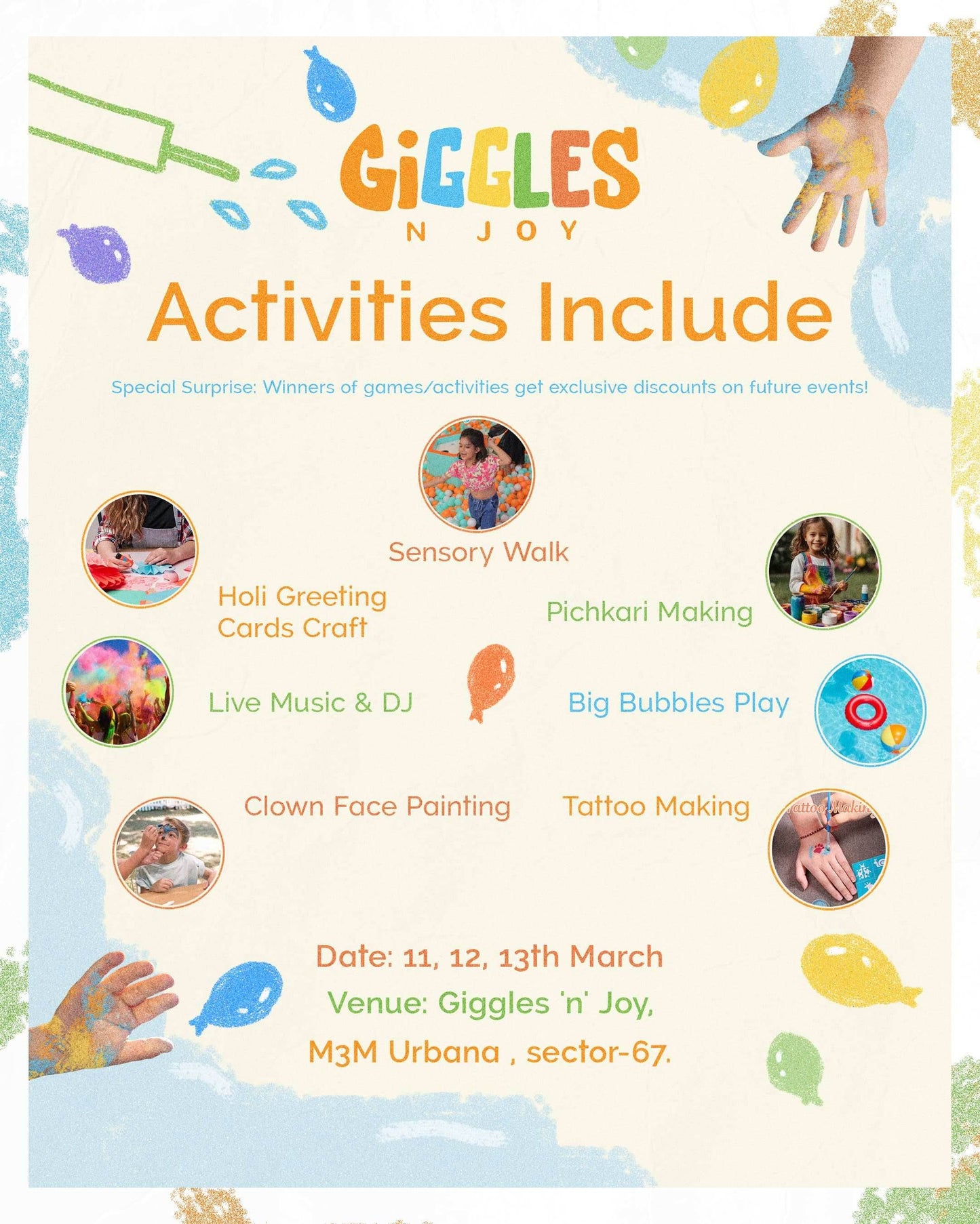 Splash N Play: Holi Fun at Giggles N Joy (11th - 13th March) | M3M Urbana Mall Gurgaon - ActivityKidz