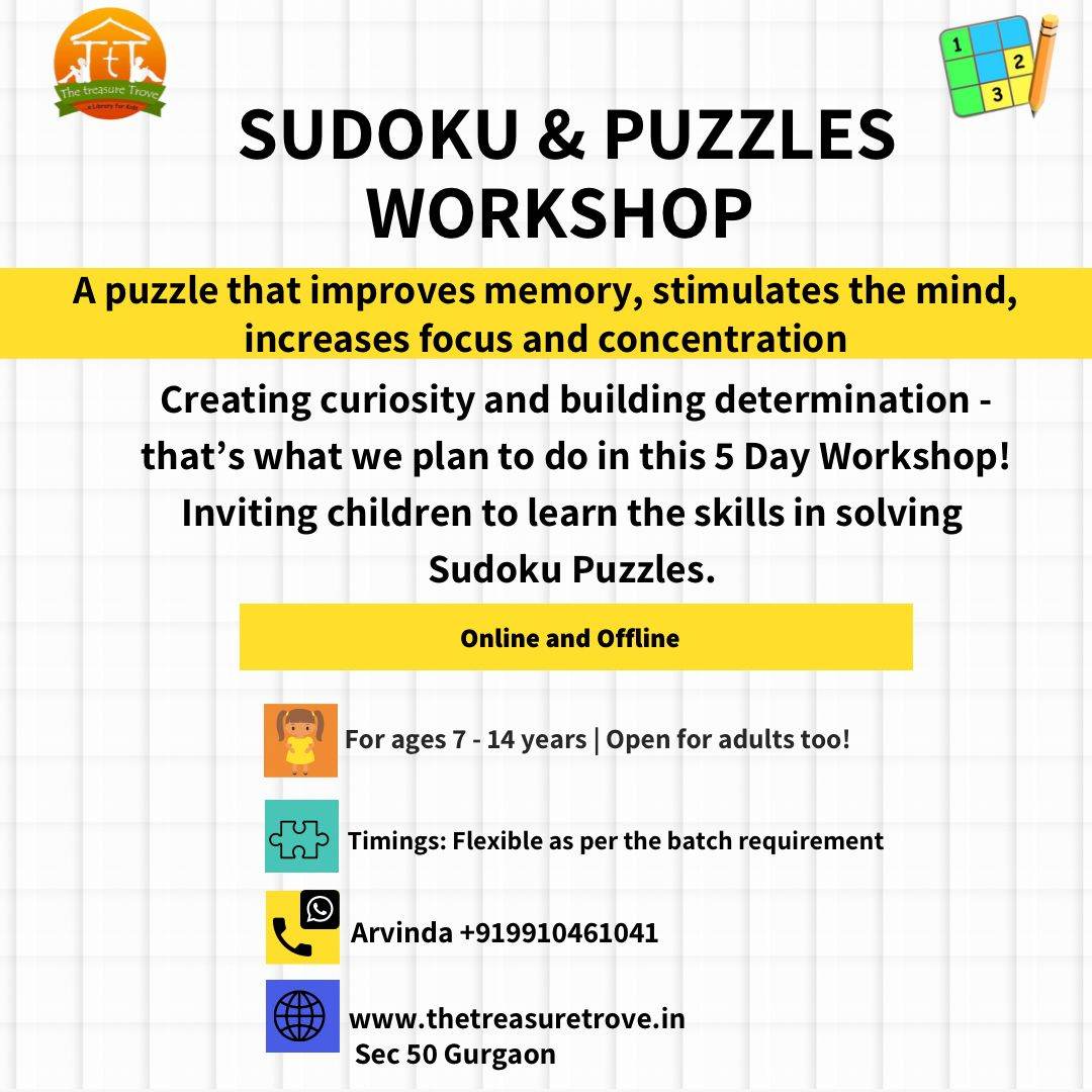 Sudoku & Puzzles Workshop by The Treasure Trove Kids Library (7-11 Jan) | Nirvana Country Gurgaon - ActivityKidz