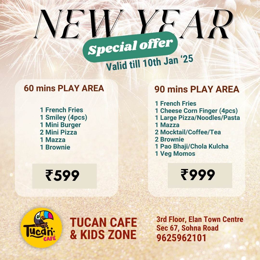 New Year Offer by Tucan Play Area (31 Dec -10 Jan) | Elan Town Centre Sohna Road Gurgaon - ActivityKidz