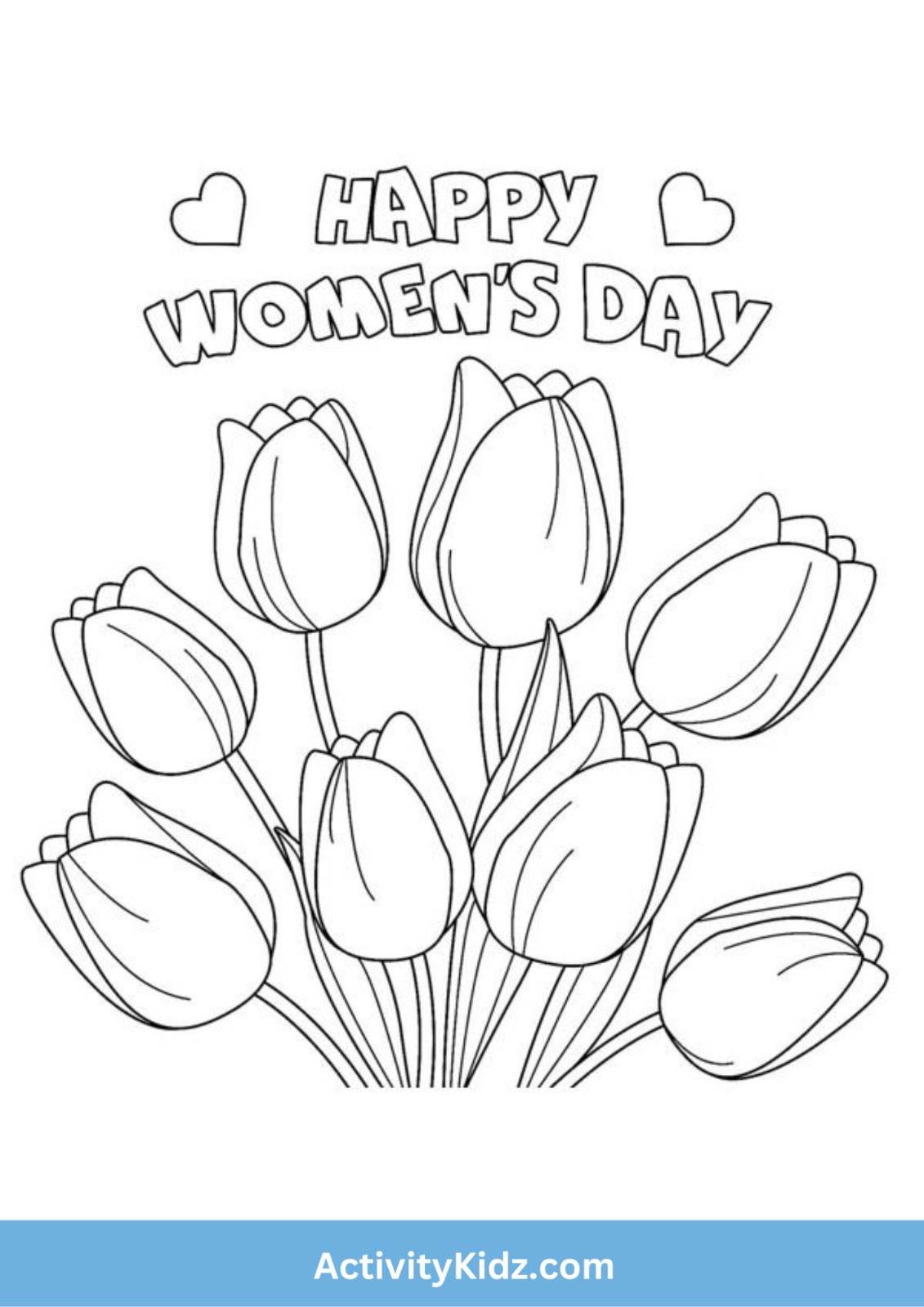 Happy Women's Day Tulip Coloring Worksheet - ActivityKidz