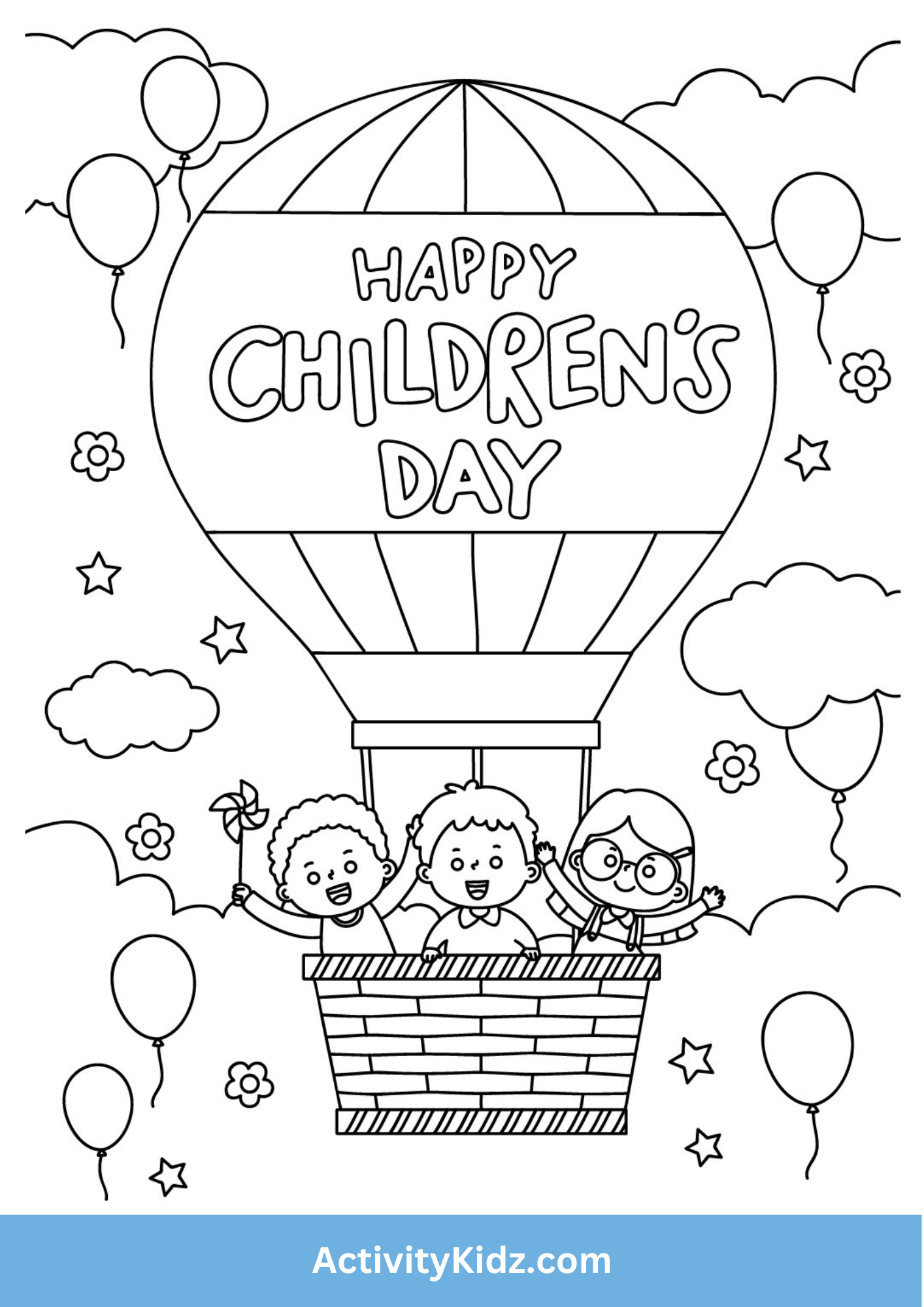 Children's Day Hot Air Balloon Coloring Page - ActivityKidz
