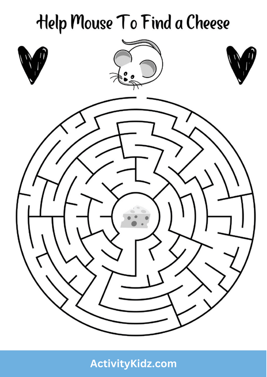 Maze Adventure: Guide the Mouse to the Cheese - ActivityKidz