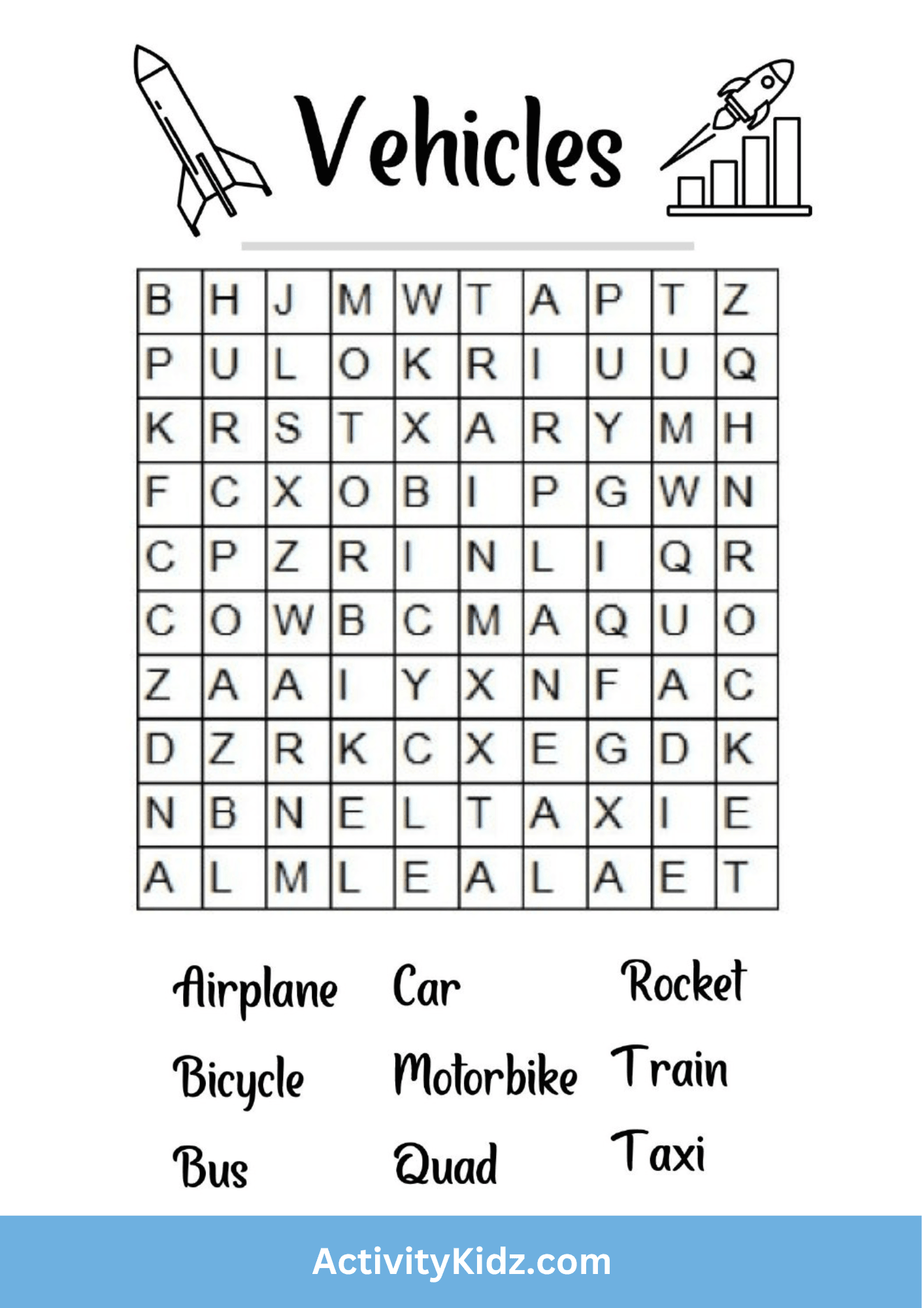 Transport-Themed Word Search - ActivityKidz