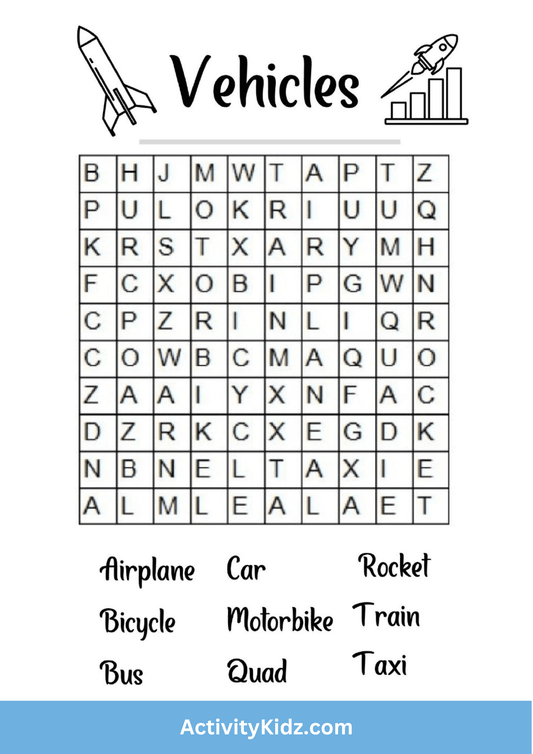 Transport-Themed Word Search - ActivityKidz