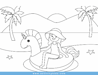 Colouring - Unicorn Beach - ActivityKidz
