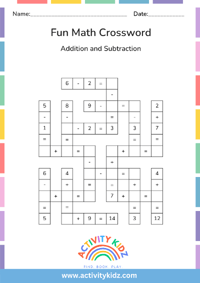 Math Crossword - Addition And Subtraction - ActivityKidz