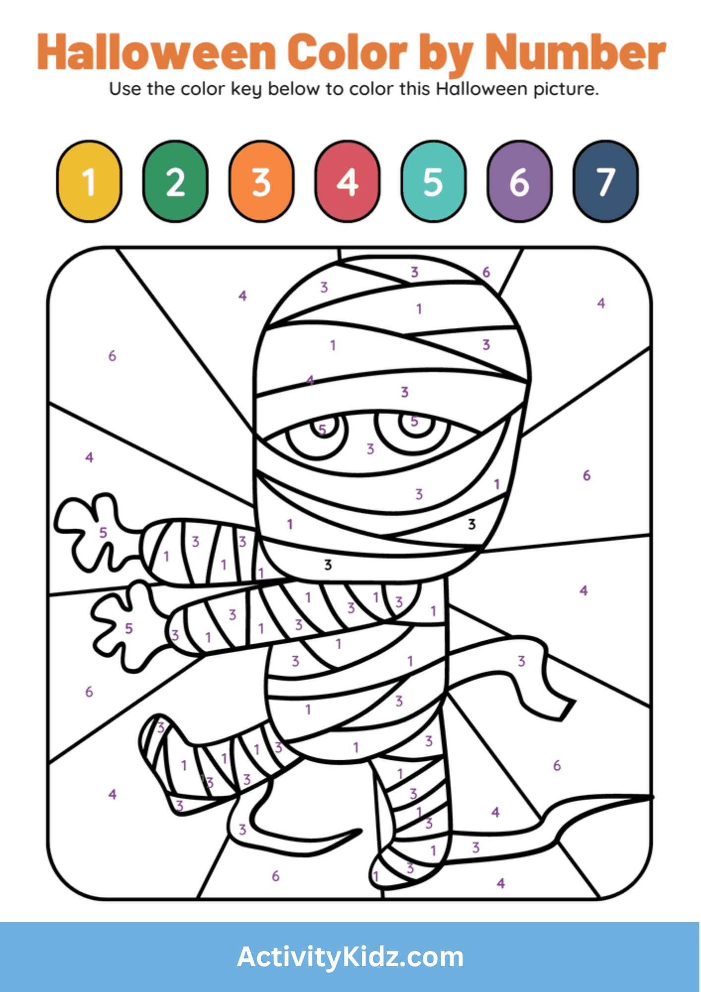 Mummy Madness: Halloween Color-by-Number - ActivityKidz
