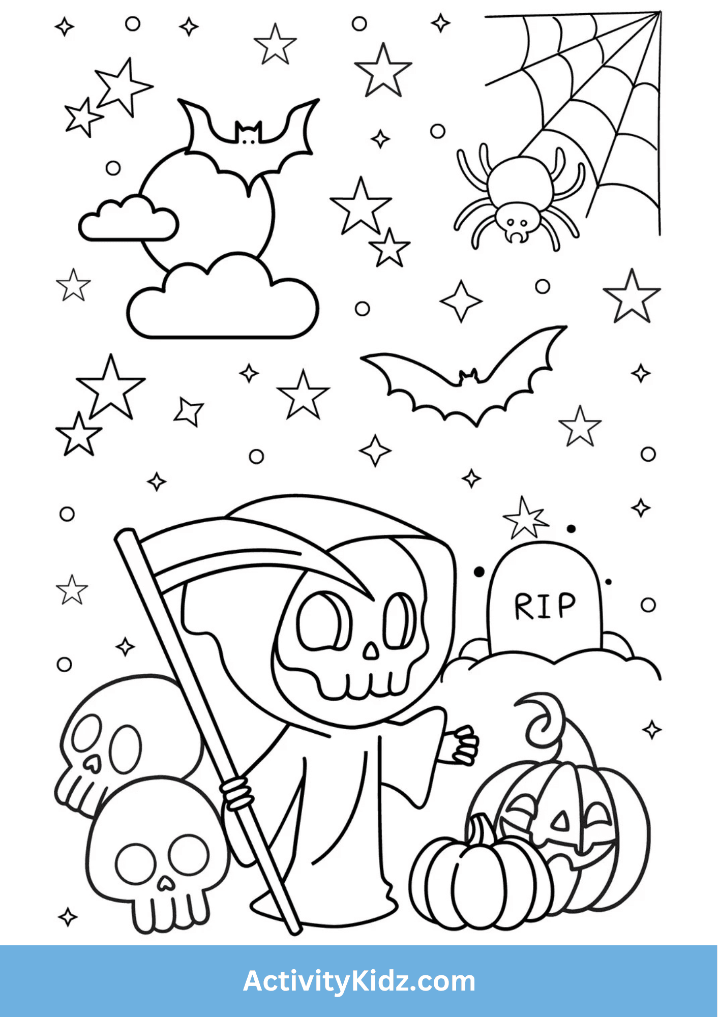Spooky Grim Reaper Halloween Coloring Sheet - ActivityKidz