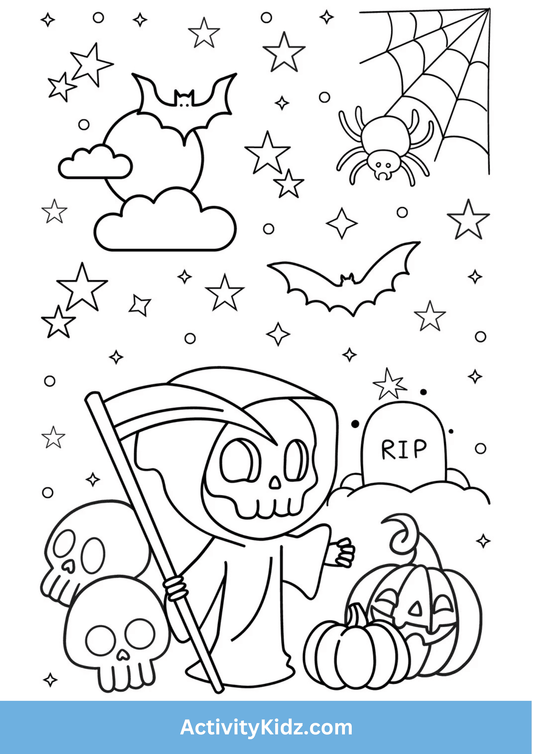 Spooky Grim Reaper Halloween Coloring Sheet - ActivityKidz