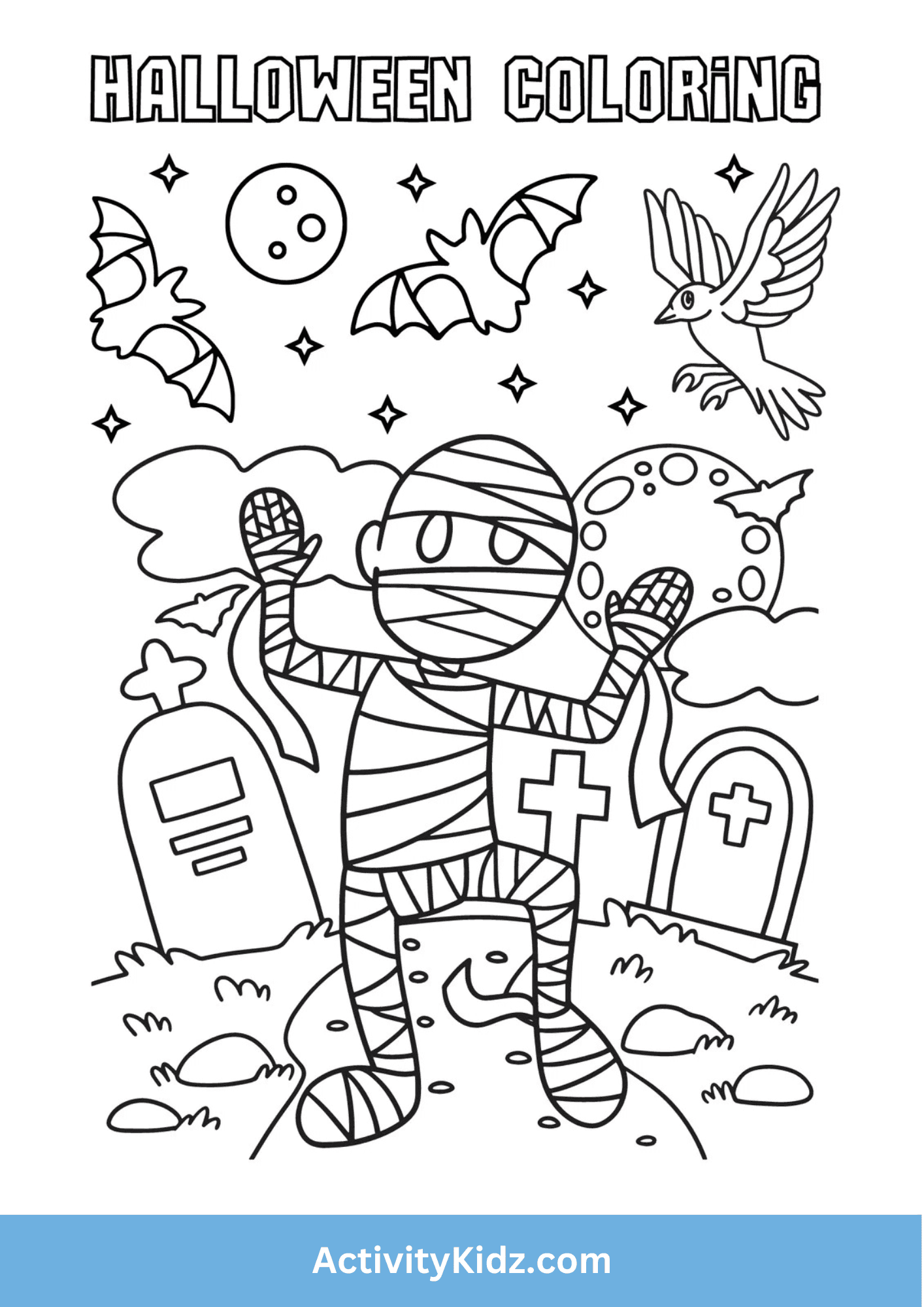 Halloween Mummy Coloring Sheet - ActivityKidz