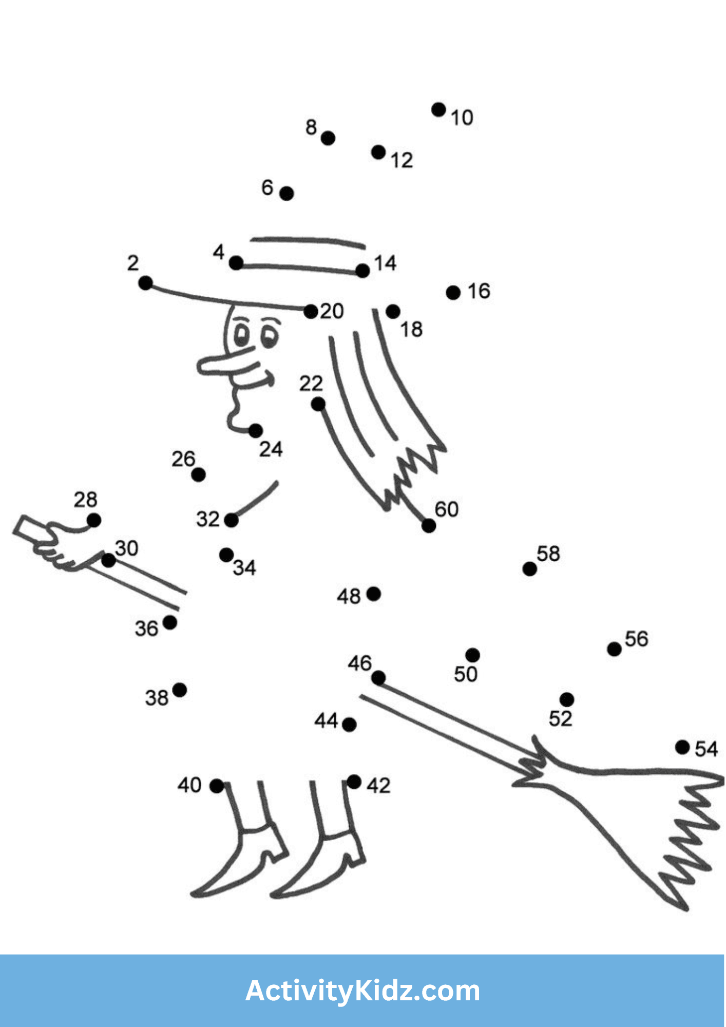 Connect the Dots - Halloween Witch - ActivityKidz