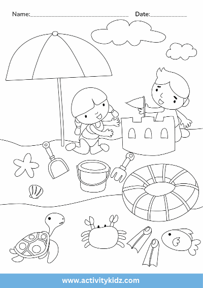 Colouring - Sandy Beach - ActivityKidz